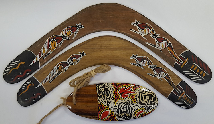 Boomerang set with two returning boomerangs and a bullroarer - neither dangerous for kids nor for parents