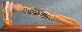 Collectable hunting boomerang on stand