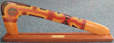 Collectable hunting boomerang on stand